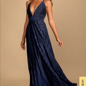 Lulus Magical Looks Navy Blue Sparkly Pleated Maxi Dress!